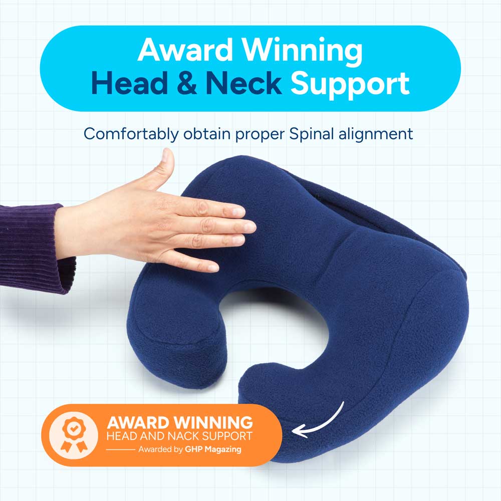 Chiropractic Neck Pillow sleeping travel neck cramp cushion pain relief , Blue, medium