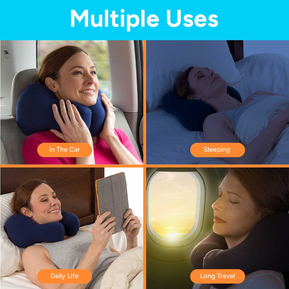 Chiropractic Neck Pillow sleeping travel neck cramp cushion pain relief , Blue, medium
