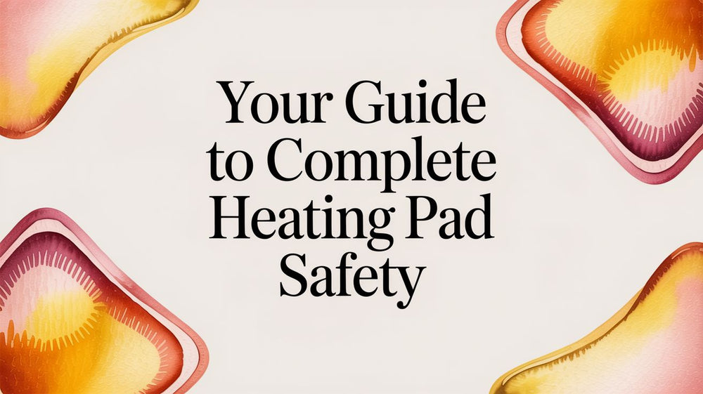 Bliss Heating Pad safety tips infographic: no folding, no extension cords, no sleeping with pad