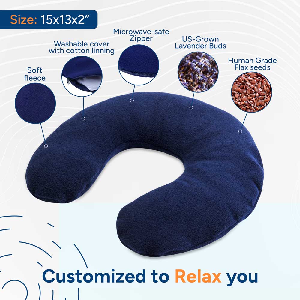 Lavender Microwave Neck Heating Pad Flax Seeds Washable Blue