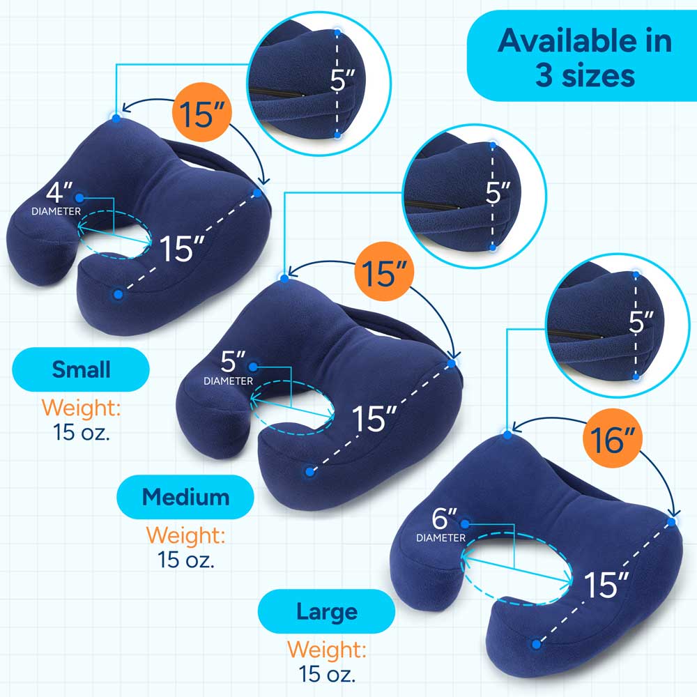 pillow size and neck ring size for travel