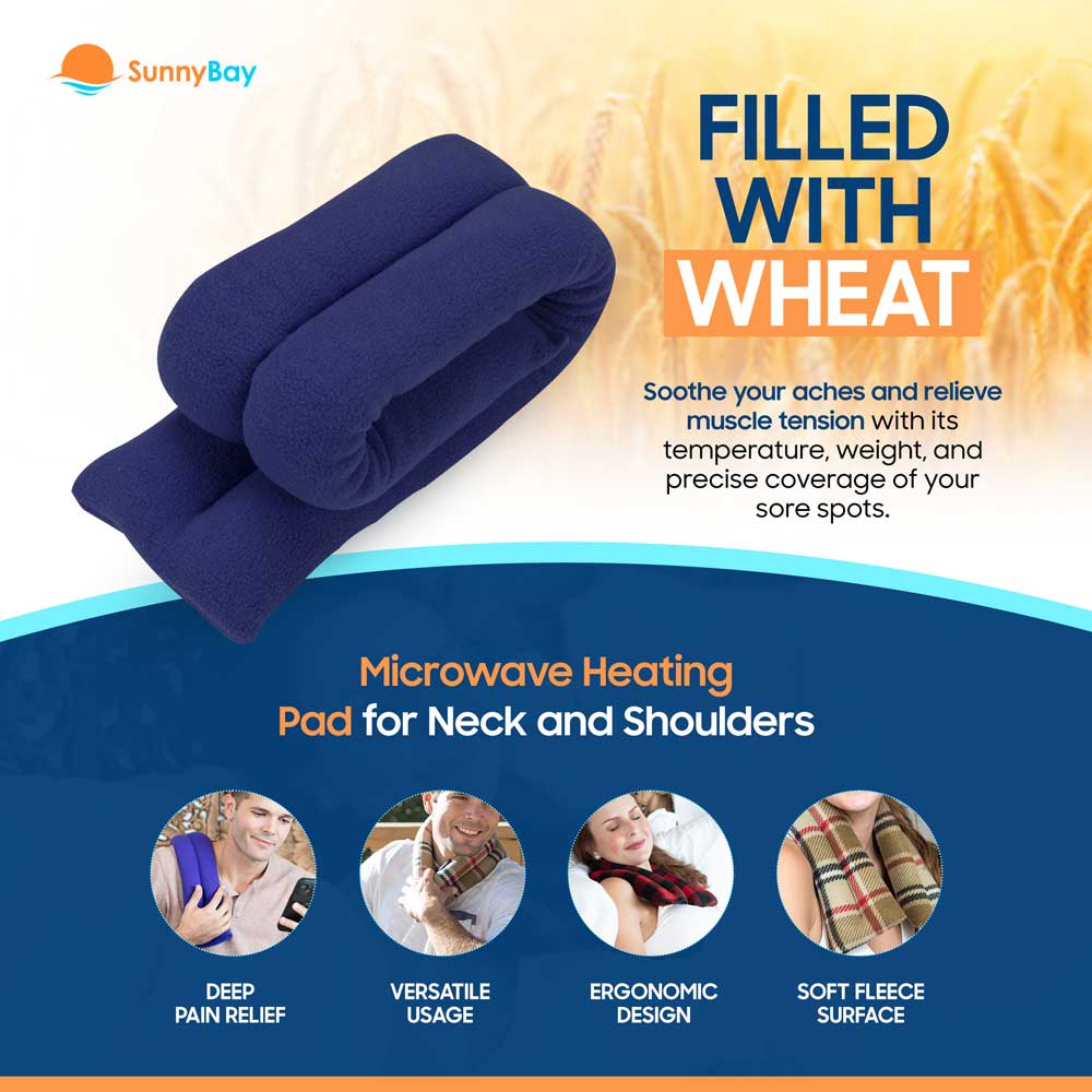 Microwavable Neck Heating Wrap, Wheat Filled, 5" x 26", Blue