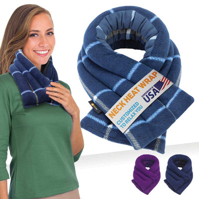 Microwavable Neck Heating Wrap, 6"x26", Ocean Blue Plaid, Cotton and Fleece