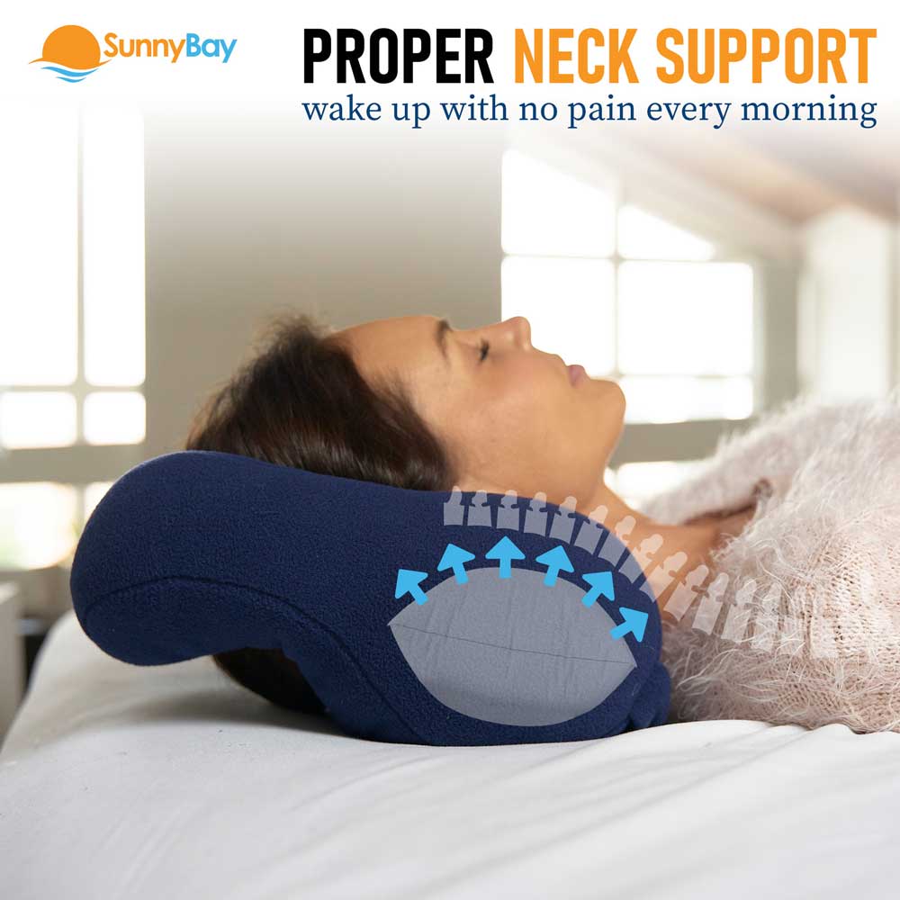 Woman using a neck support pillow for proper alignment while resting.