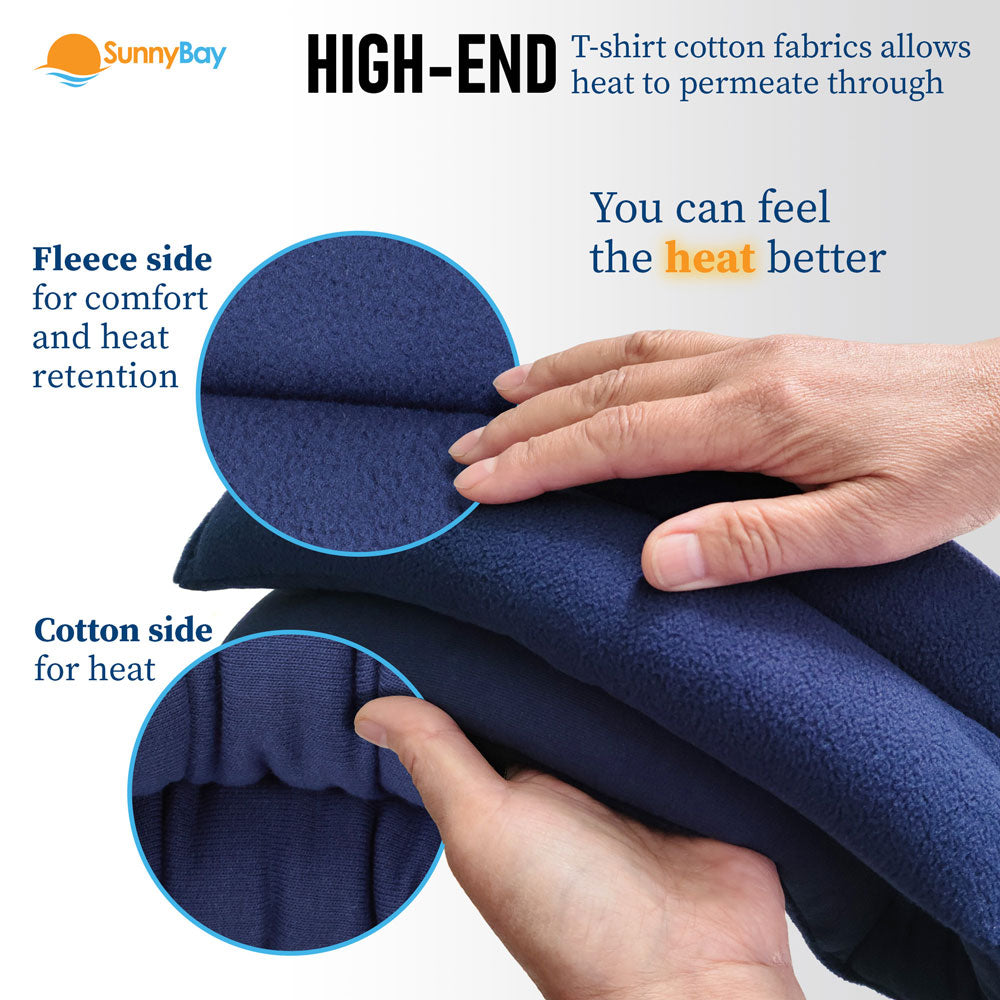 microwavable heat pad with dual-fabric construction: fleece side and cotton side
