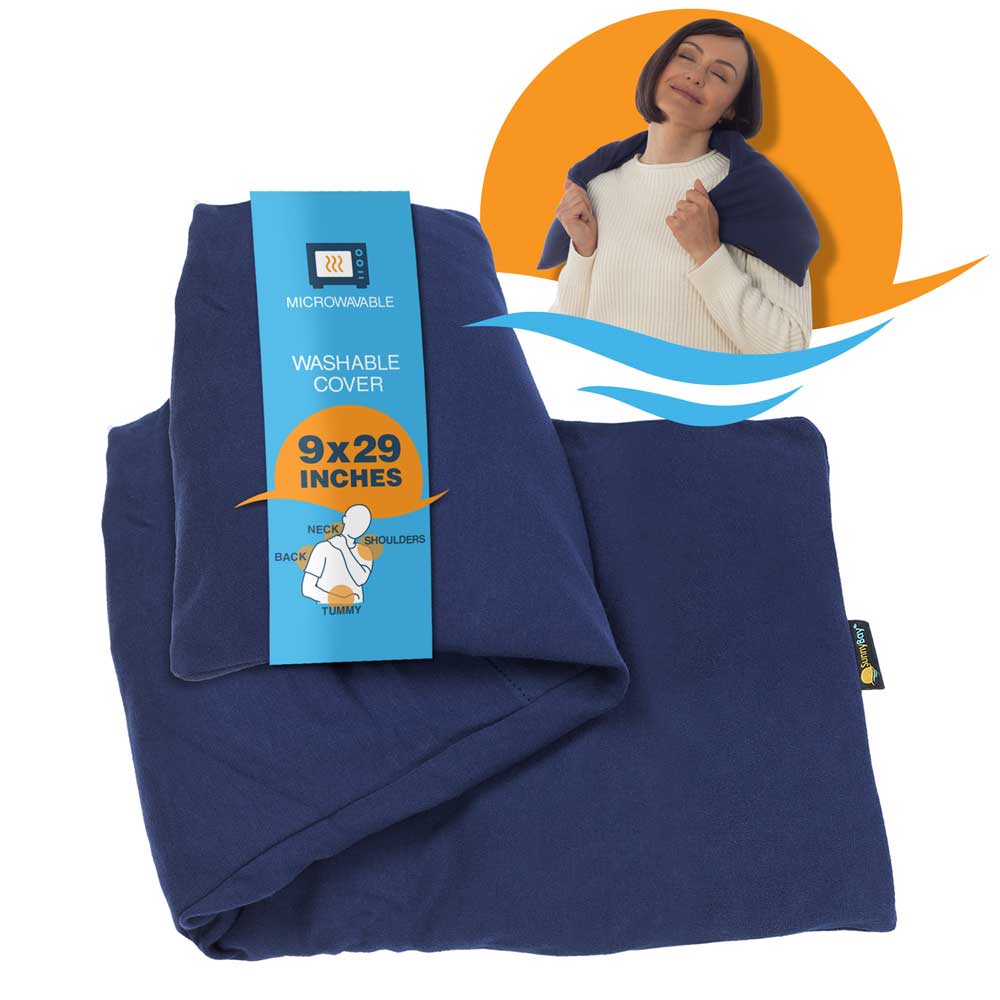 Microwavable Shoulder Body Heating Wrap 9"x29" Blue moist flax seeds