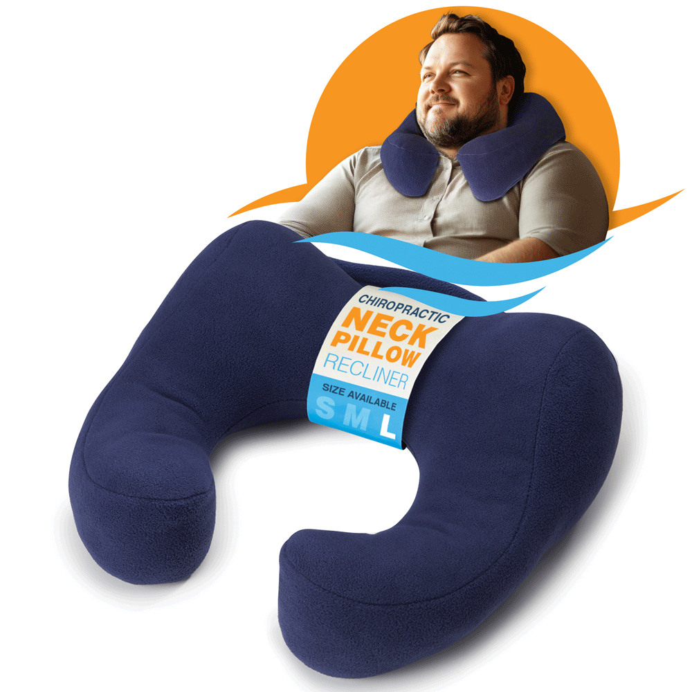 Chiropractic Neck Pillow sleeping travel neck cramp cushion pain relief , Blue for large man