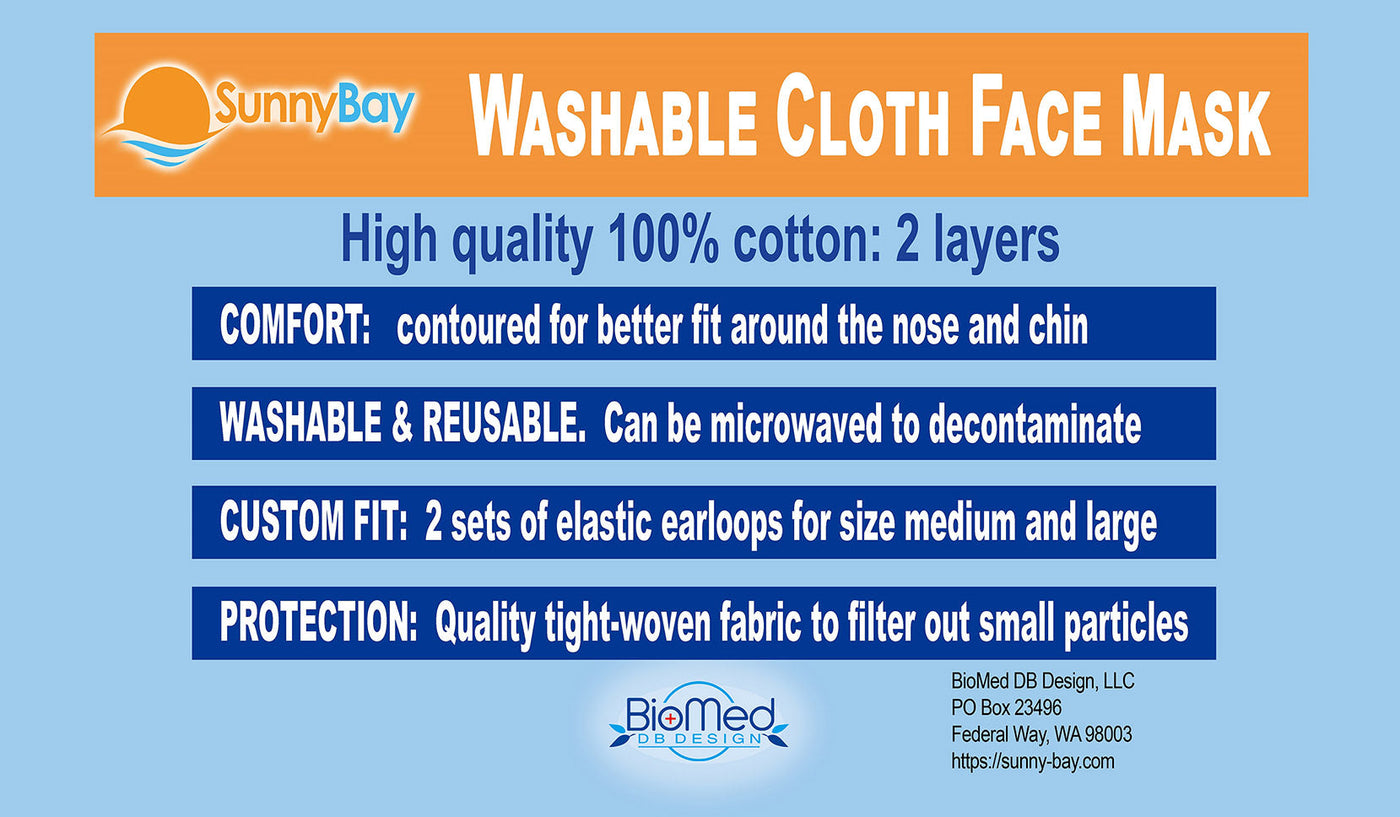 Cloth Face Mask, Washable and Reusable, Designed and Hand-made in USA-SunnyBay