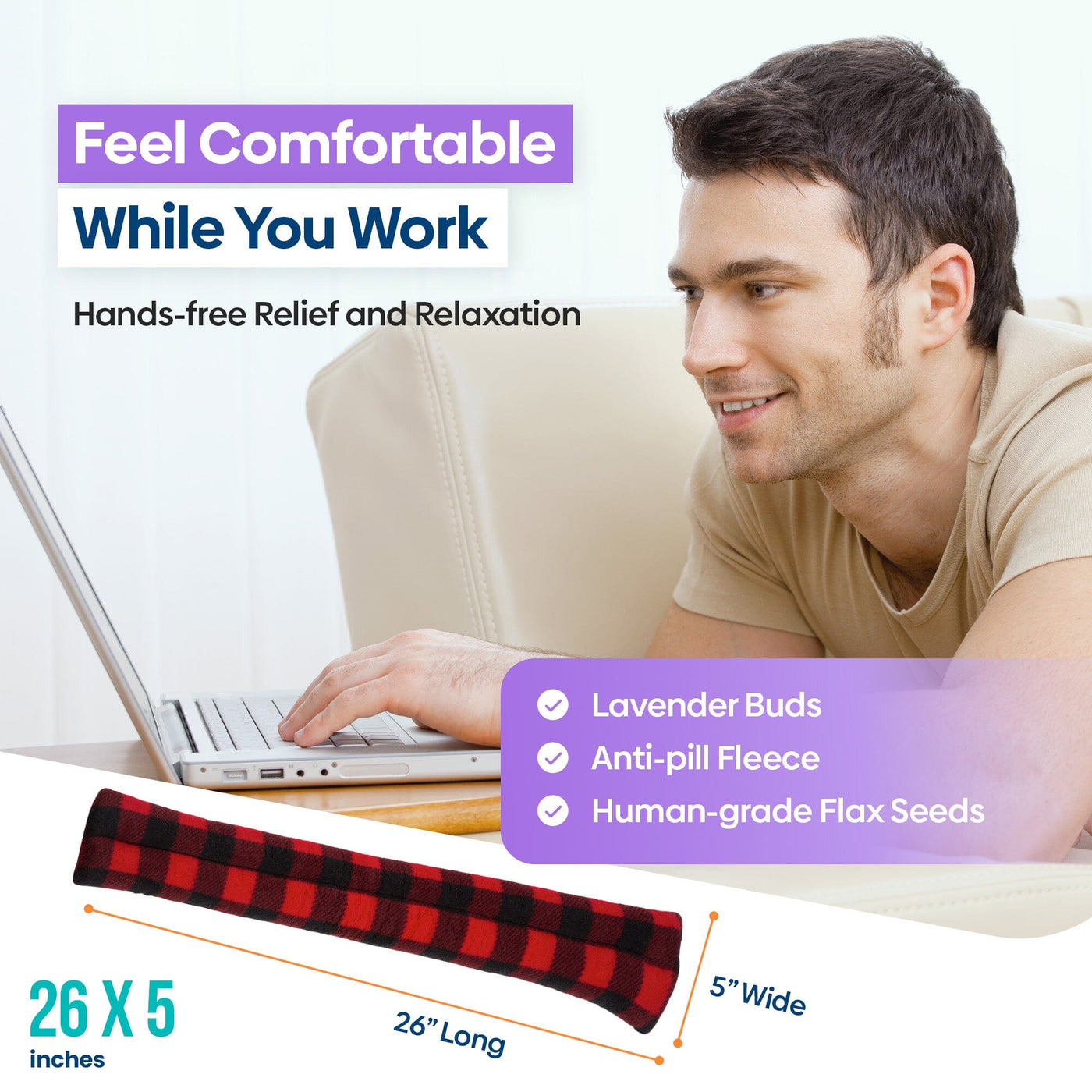 Lavender-scented Microwavable Neck Heating Wrap with Flax Seeds, 26"x5", Buffalo-SunnyBay