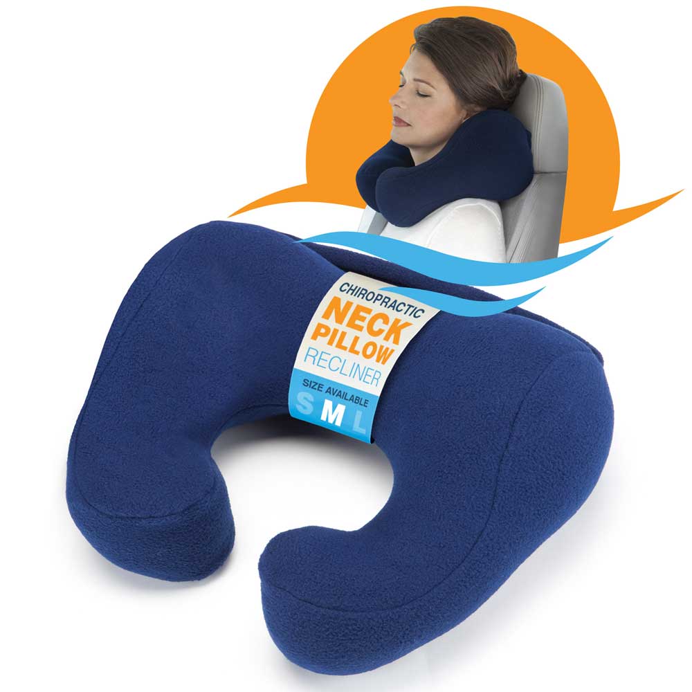 Chiropractic Neck Pillow sleeping travel neck cramp cushion pain relief , Blue, medium